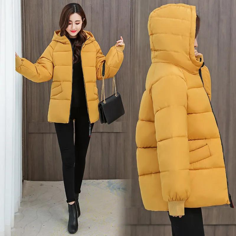 Damen Übergröße 8XL Einfarbig Herbst Winter Gepolstert und Verdickt Kapuzen-Daunenjacke Im Langen Abschnitt Locker Lässig Oberbekleidung