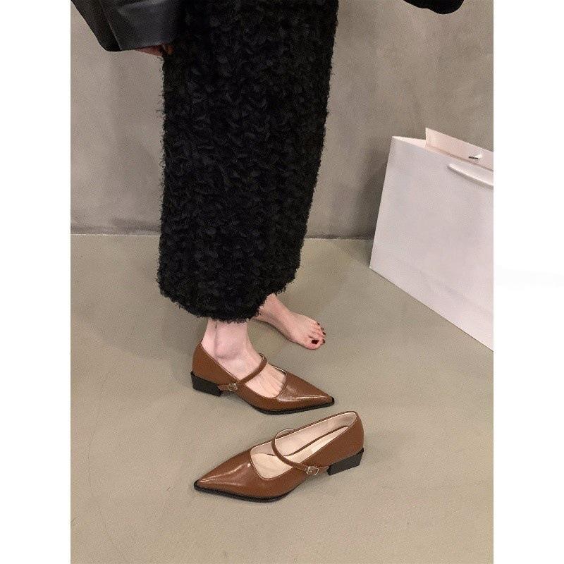 Chaussures simples à talon moyen-haut pointues noires, tempérament français, chaussures pour femmes, printemps, automne, hiver, Mary Jane, chaussures de soirée