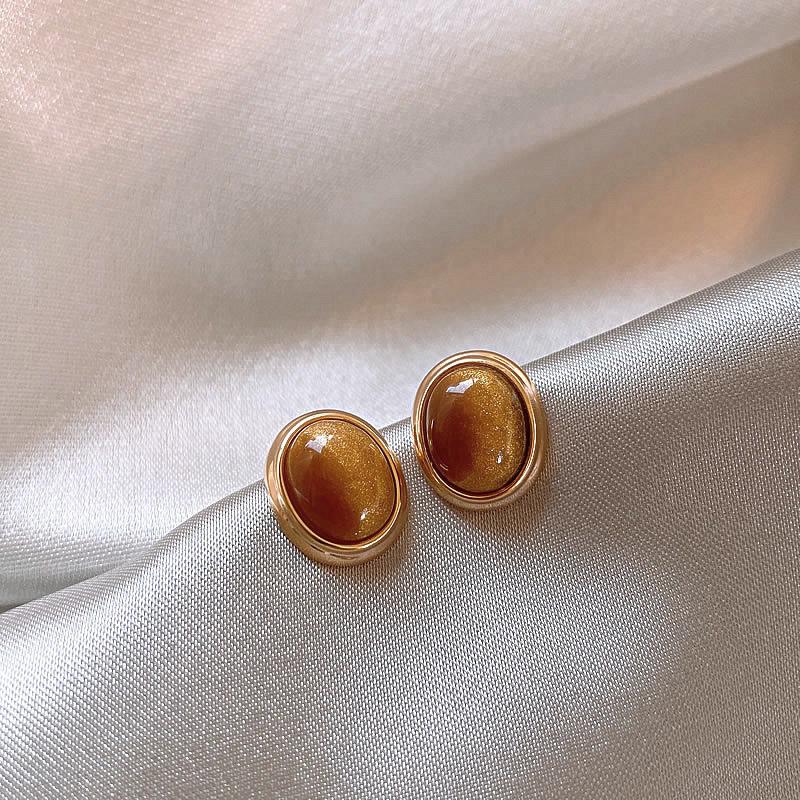18k Gold-Plated Geometric Resin Earrings - Retro Autumn/Winter Design