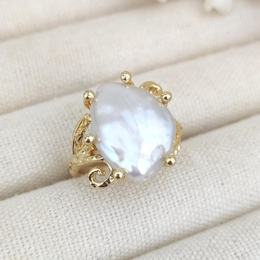 

Luxury Design Irregular Pearl Coin Ring Prom for Women Adjustable Statement Gold Plated Large Metal Finger Rings Party Zircon