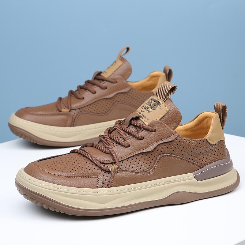 Hollow Punching Casual Leather Shoes Men's Extra Large Size 46 47 Leather Little White Shoes Versatile Breathable Board Shoes Tide