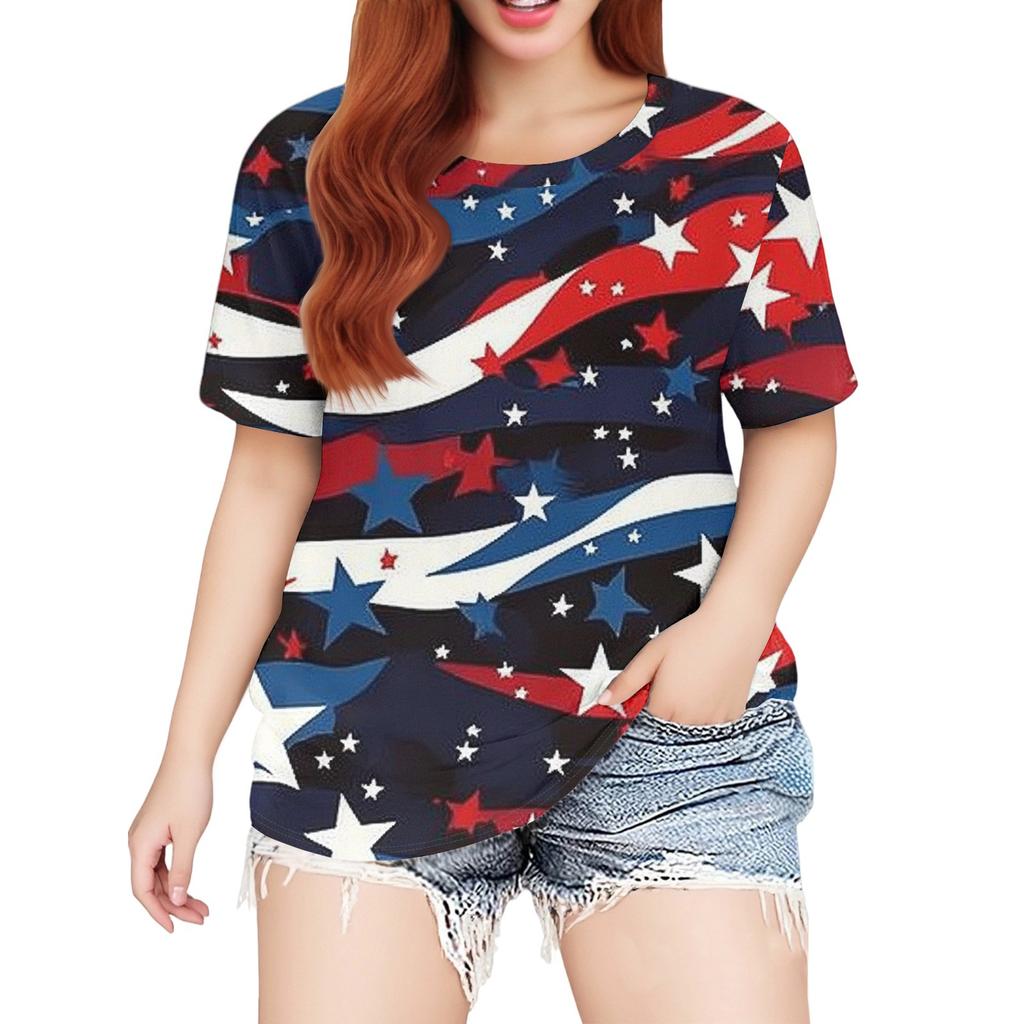 Women's Large Size T-Shirt Casual Tie-dye Round Neck Short Sleeve Top