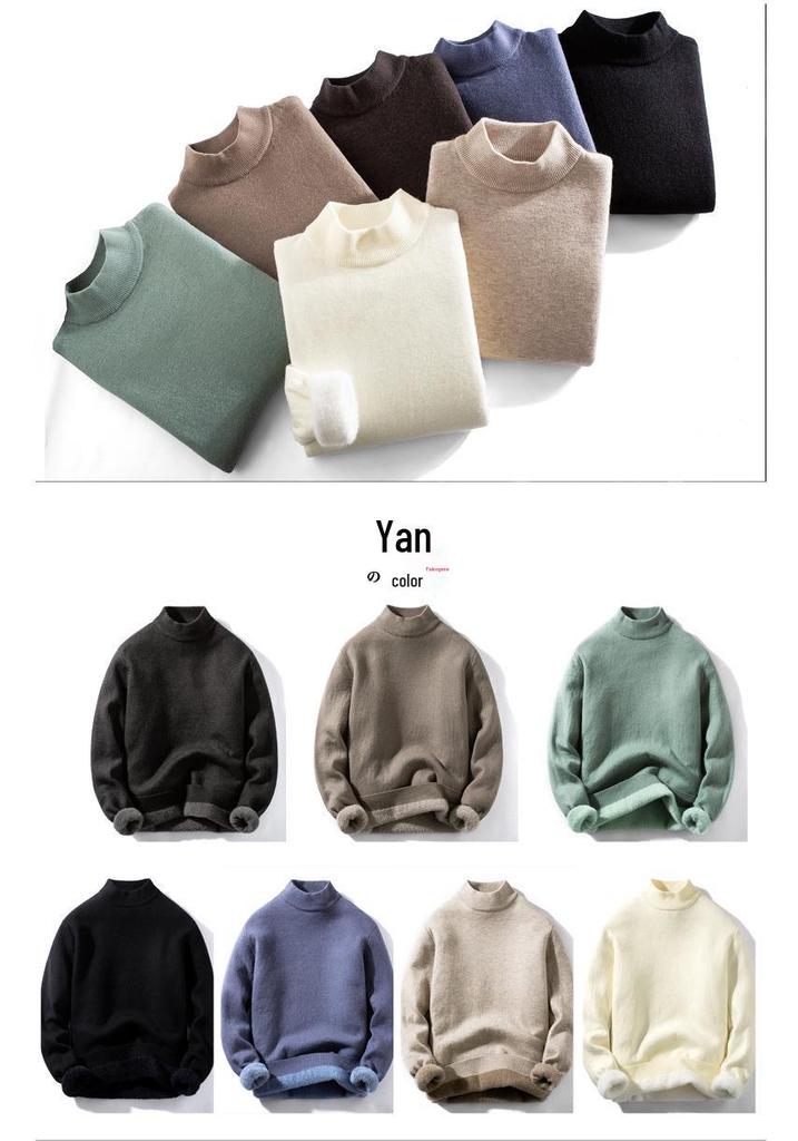 Men's Fleece-Lined Half-Neck Sweater - Warm, Skin-Friendly, Multi-Color Knitwear, Perfect Base Layer