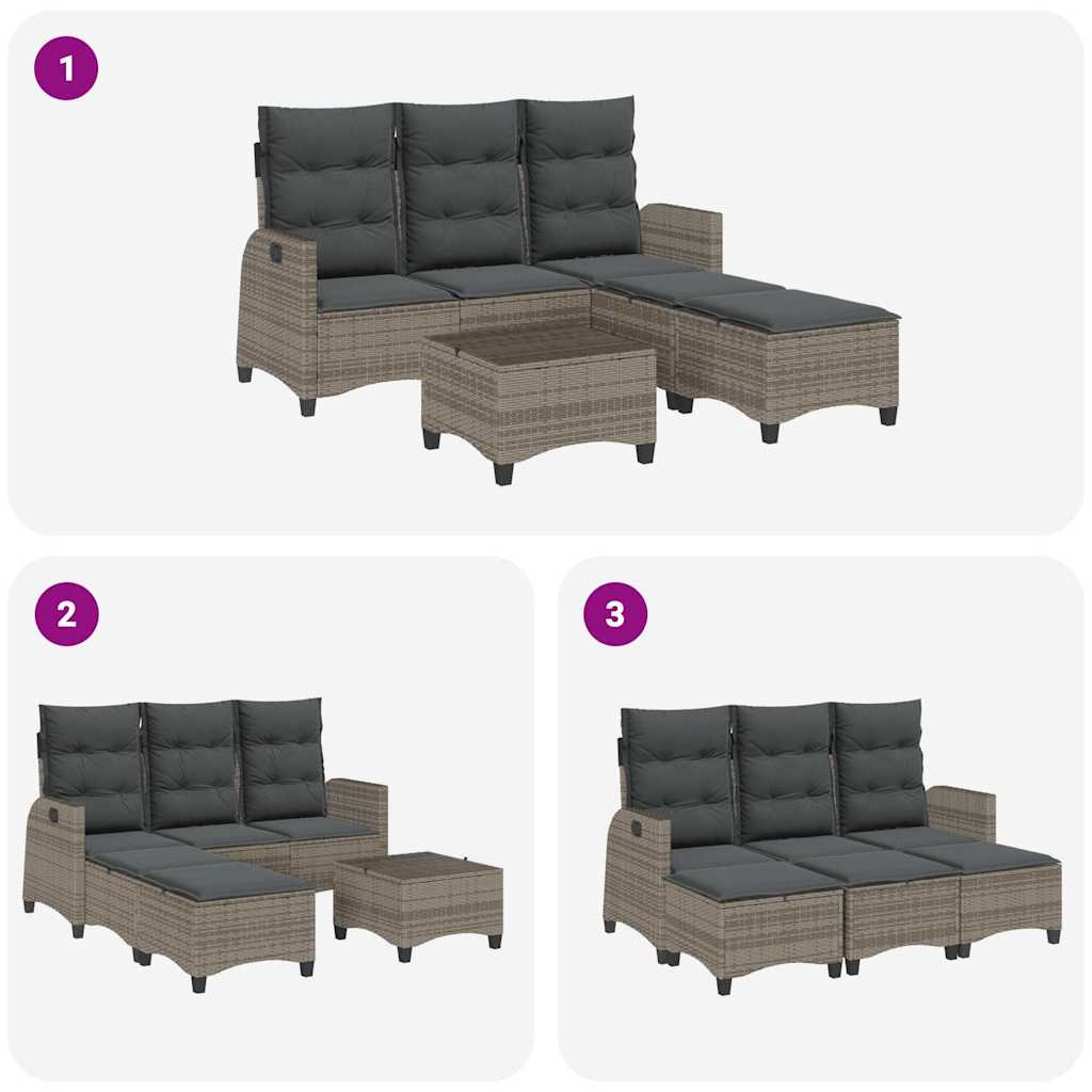 3 Piece L Shaped Garden Sofa Set with Cushions Grey PE Rattan
