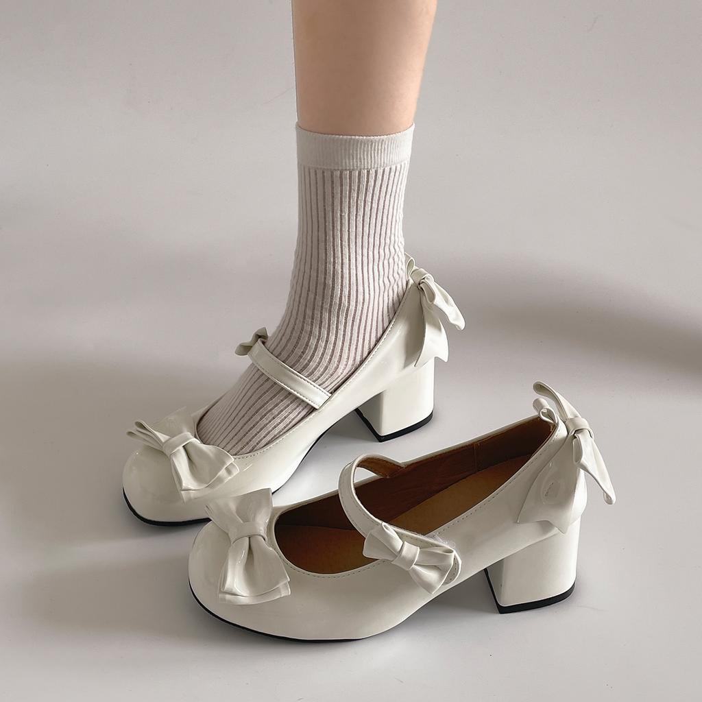 White French round head thick high heel shallow mouth single shoes women's summer 2025 new skirt height-increasing ballet Mary Jane shoes