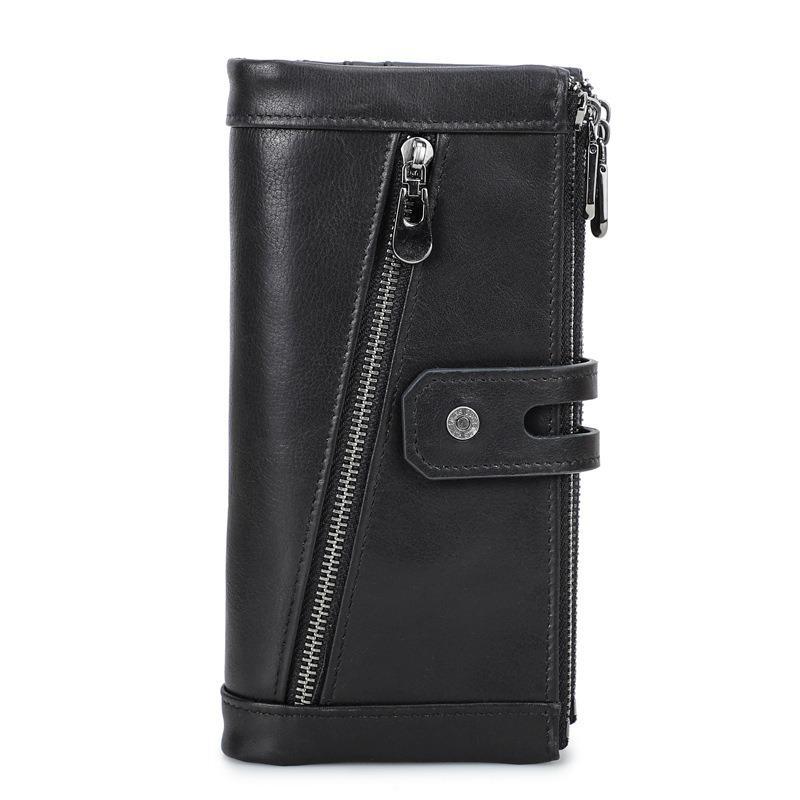 Triple Layer Zipper Women Long Wallet Old Fashioned Genuine Leather Ladies 3 Fold Coin Purse RFID Anti-theft Money Clips Card Holder Bag for Wife Gift