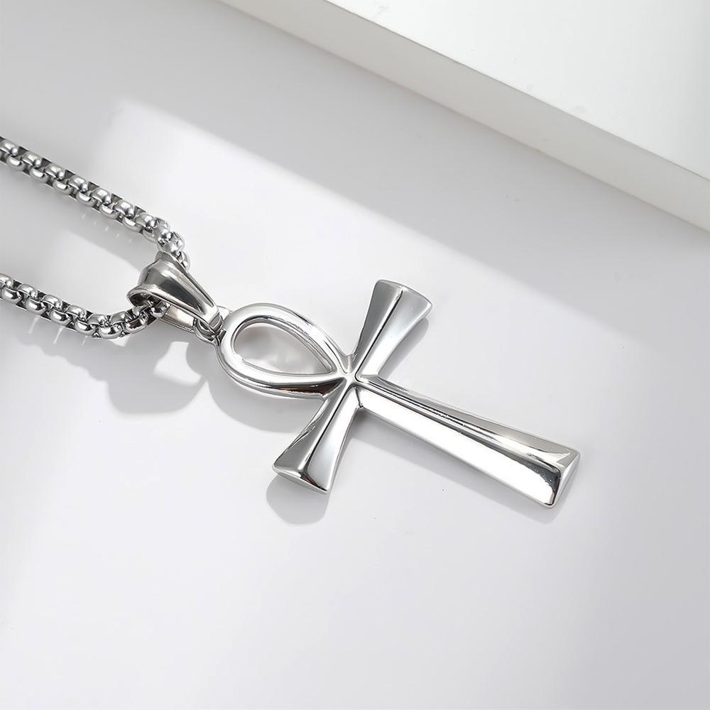 Klassieke Retro Egyptische Ankh Kruis Kettingen voor Mannen Vrouwen Roestvrij Staal Eenvoudig Kruis Hanger Amulet Sieraden Cadeaus