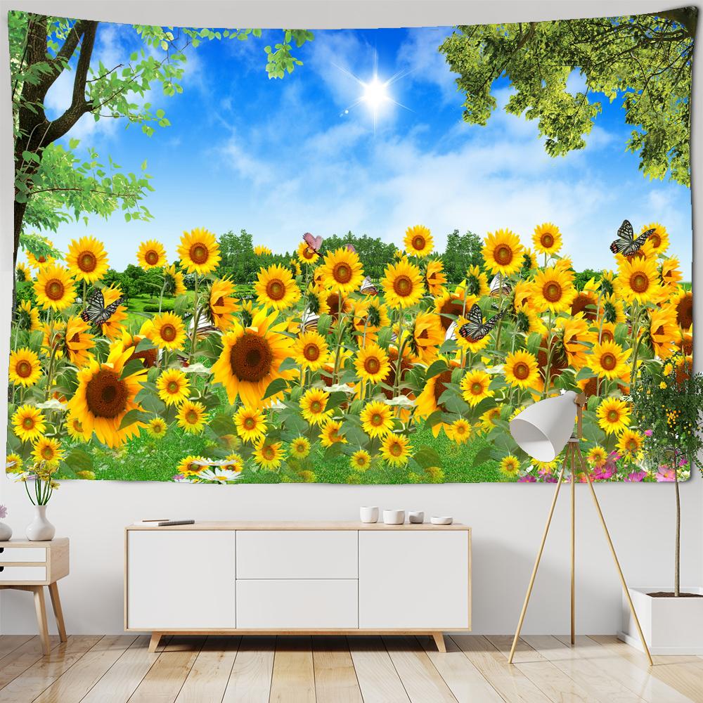 Sunflower Flower Tapestry Wall Hanging Cloth 3D Printed Beach Towel Floral Landscape Wall Carpet Yoga Mat Home Decor Tapestries