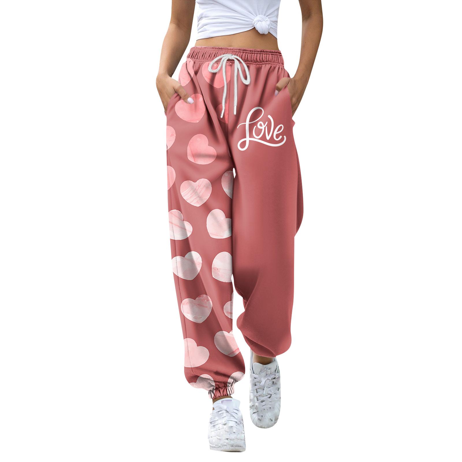 

Жіноча мода на День Святого Валентина, вільні шнурки, суцільні кольорові повсякденні спортивні штани, штани XL кавун червоний колір