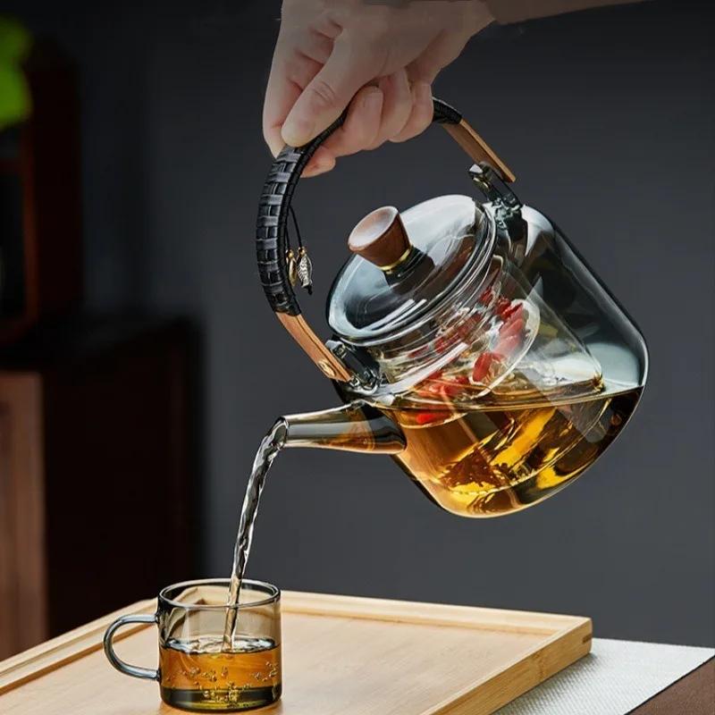 1200ML High Borosilicate Glass Brewing Teapot, Household High Temperature Resistant Large Capacity Teapot with Filter Liner