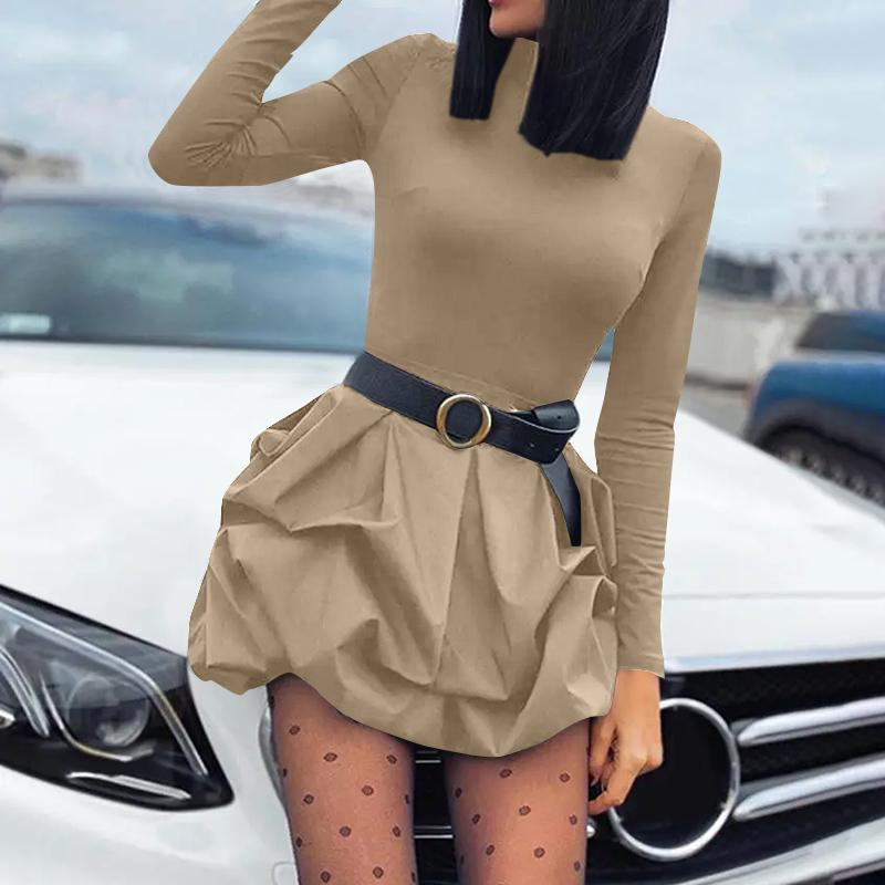 

VONDA Женские винтажные платья однотонного цвета со стойкой и длинными рукавами XL хаки