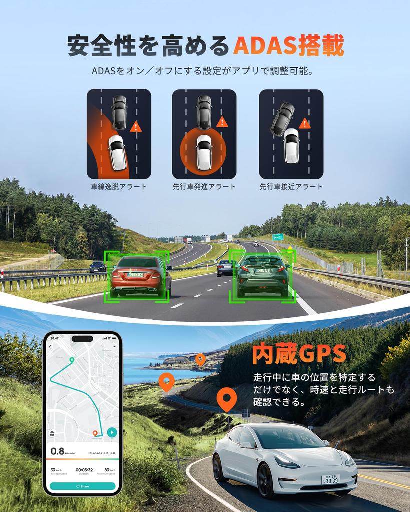 70mai Dash Cam A510 Dash Camera, 2.7k 5 Megapixels, Ultra Strong Night Vision, 2