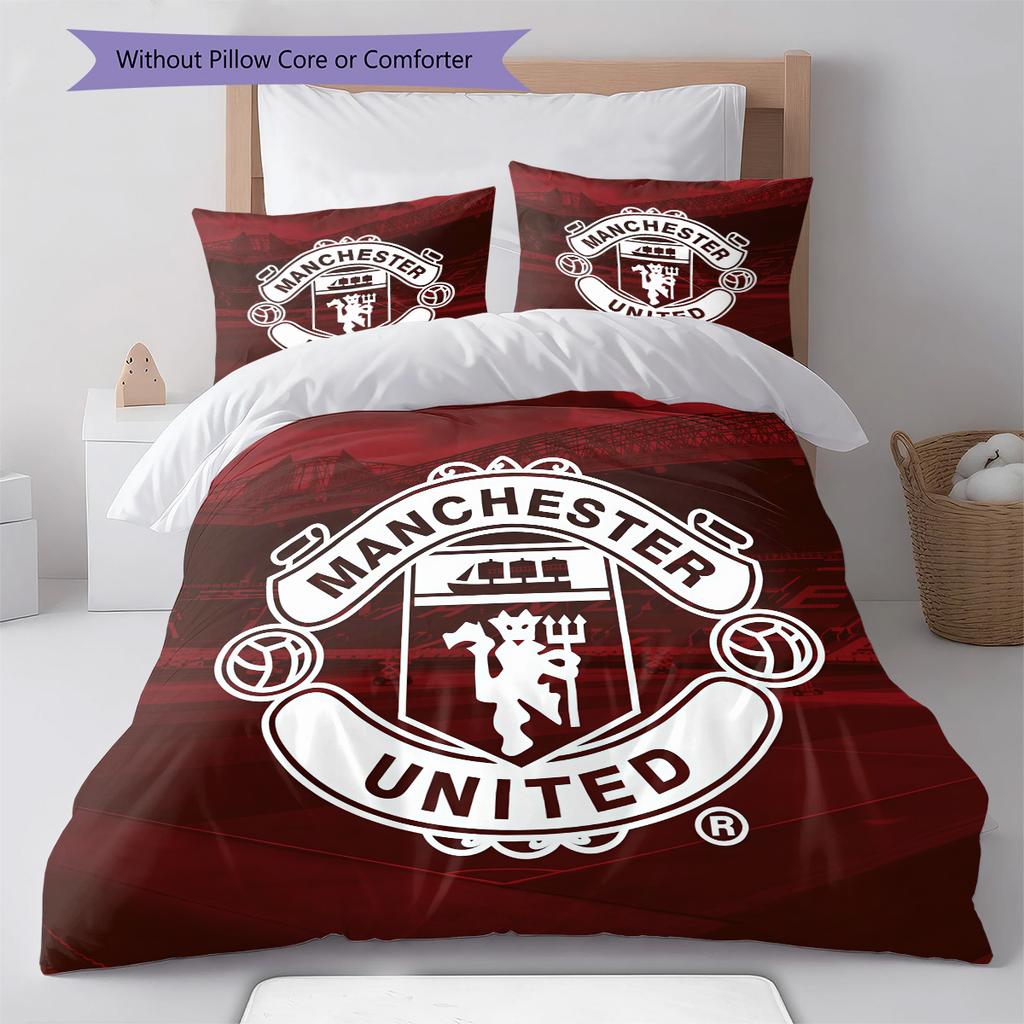 Man Utd Bedding Quilt Set Quilt Cover Pillowcase Home Decoration Birthday Gift (1 * Duvet Cover + 2 * Pillowcase, Without Core)