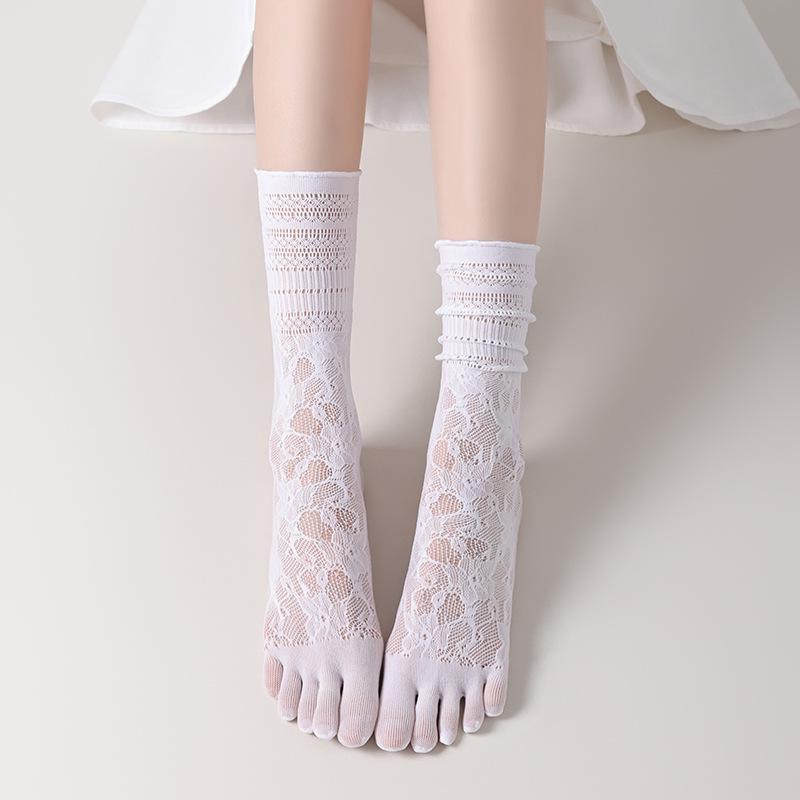 

Женские прозрачные кружевные носки с пятью пальцами до середины икры - Летняя коллекция One size (36-40) белый