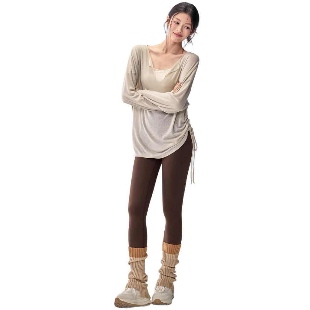 Women's Korean Style Long Sleeve V-neck Yoga Top - Loose, Breathable, Casual Sportswear