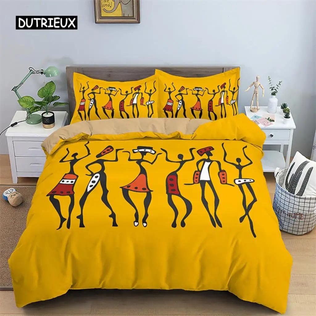 Bettbezug Afrikanisches Frau Thema für Frauen Kinder Mikrofaser Exotischer Bettdeckenbezug Ethnische Afro Bettwäsche Set Zimmerdekoration