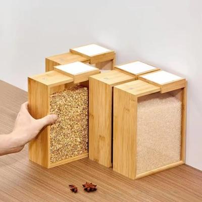 Bamboe Ontbijtgranen Dispenser met Doorzichtig Raam Voedsel Dispenser met Schuifdeksel Droge Voedsel Container voor Rijst Bloem Pasta Snacks Voorraadkast