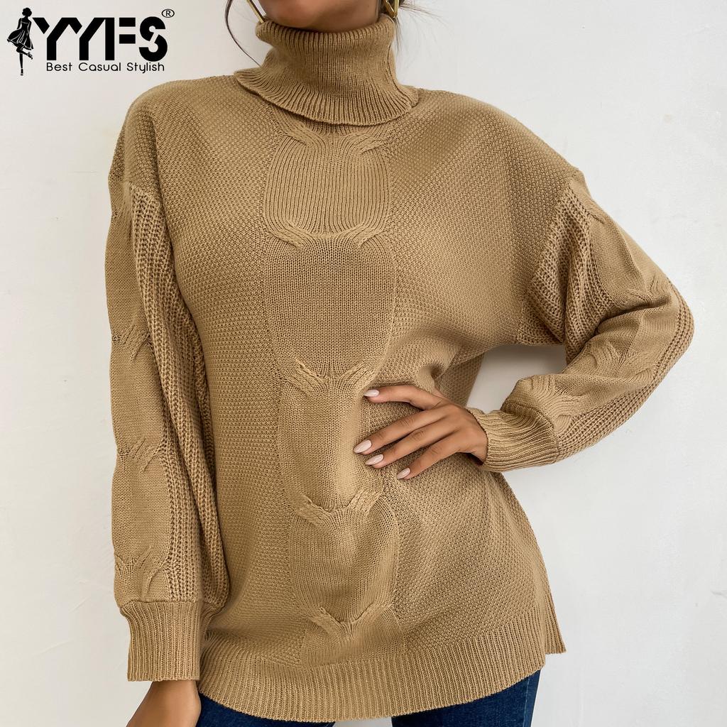 YYFS Dámská móda Ležérní Jednobarevný potisk Podzim Zima Svetry s dlouhým rukávem a vysokým výstřihem