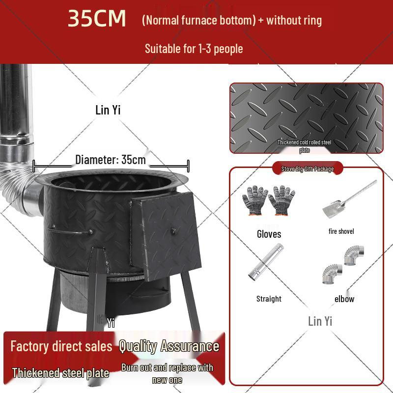 Portable Extra Thick Steel Firewood Stove with Iron Pot for Outdoor Cooking