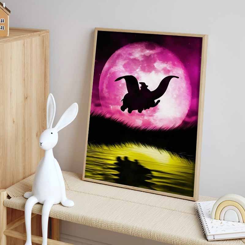 Disney Diamond Painting Dumbo Moonlit Silhouette Theme Illustration 5D Full Diamond Art Mosaic DIY Embroidery Cartoon Wall Decoration