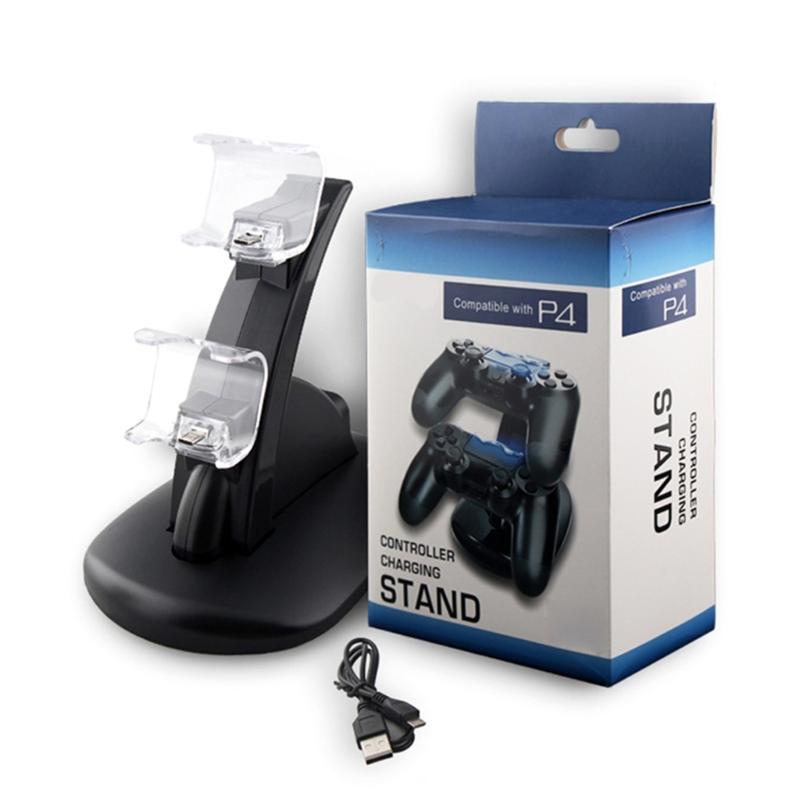 

USB Powered Double Controller Charger Stand Holder Compatible for P4 Game Controller with Clear LED Status Display 1