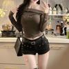 Y2K Retro Low-Waist Rivet Denim Shorts
