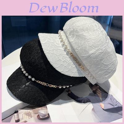 Pearl Chain Lace Octagonal Hat With Wide Brim For Sun Protection And Fashion
