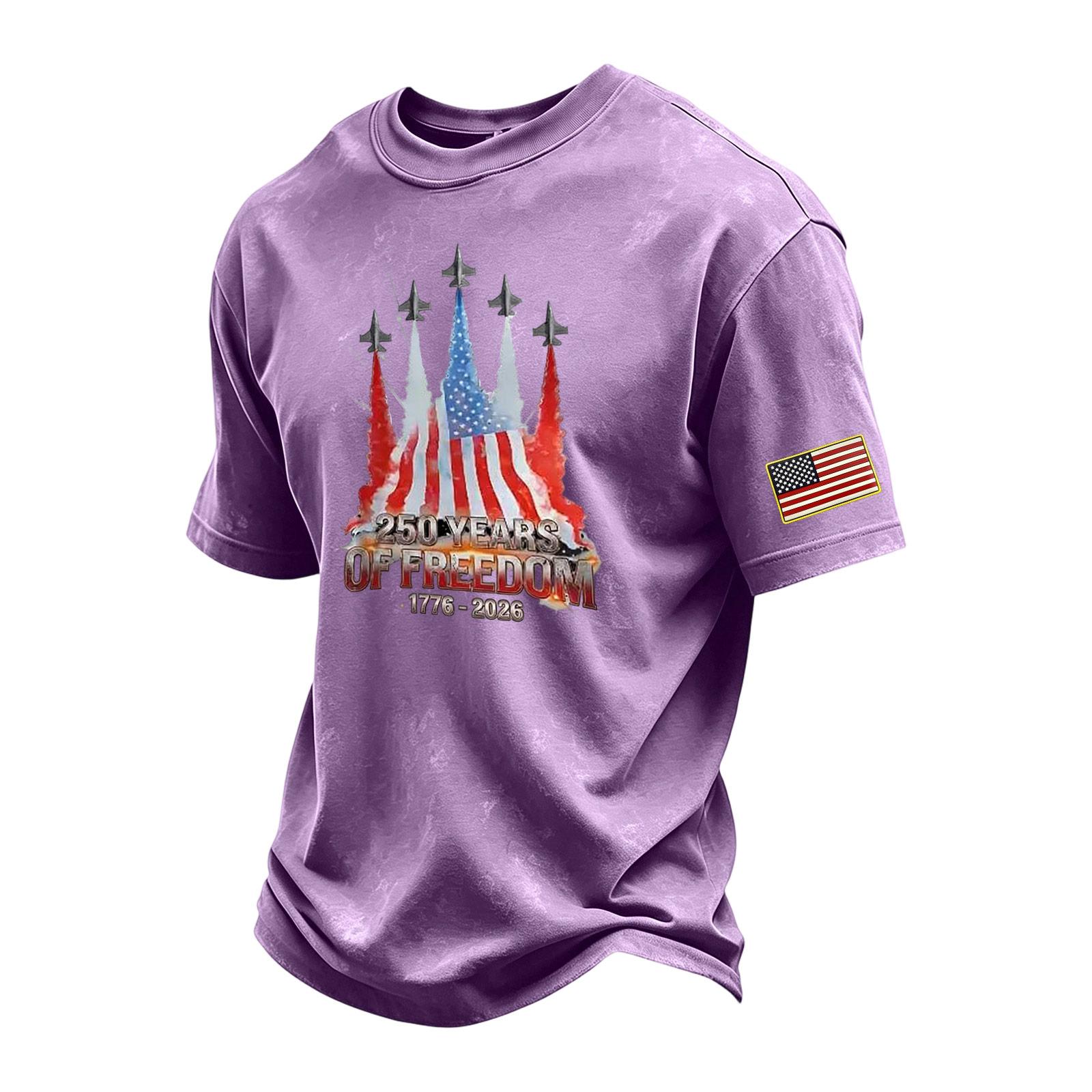 

Men s Vintage Washed Independence Day Graphic Crew Neck Short Sleeve T Shirt 250 Years of Freedom Commemorative Design Casual Fit L