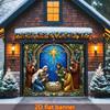 2D Flat Christmas garage decoration banner colorful glass-style design of the scene of Jesus' birthzyc