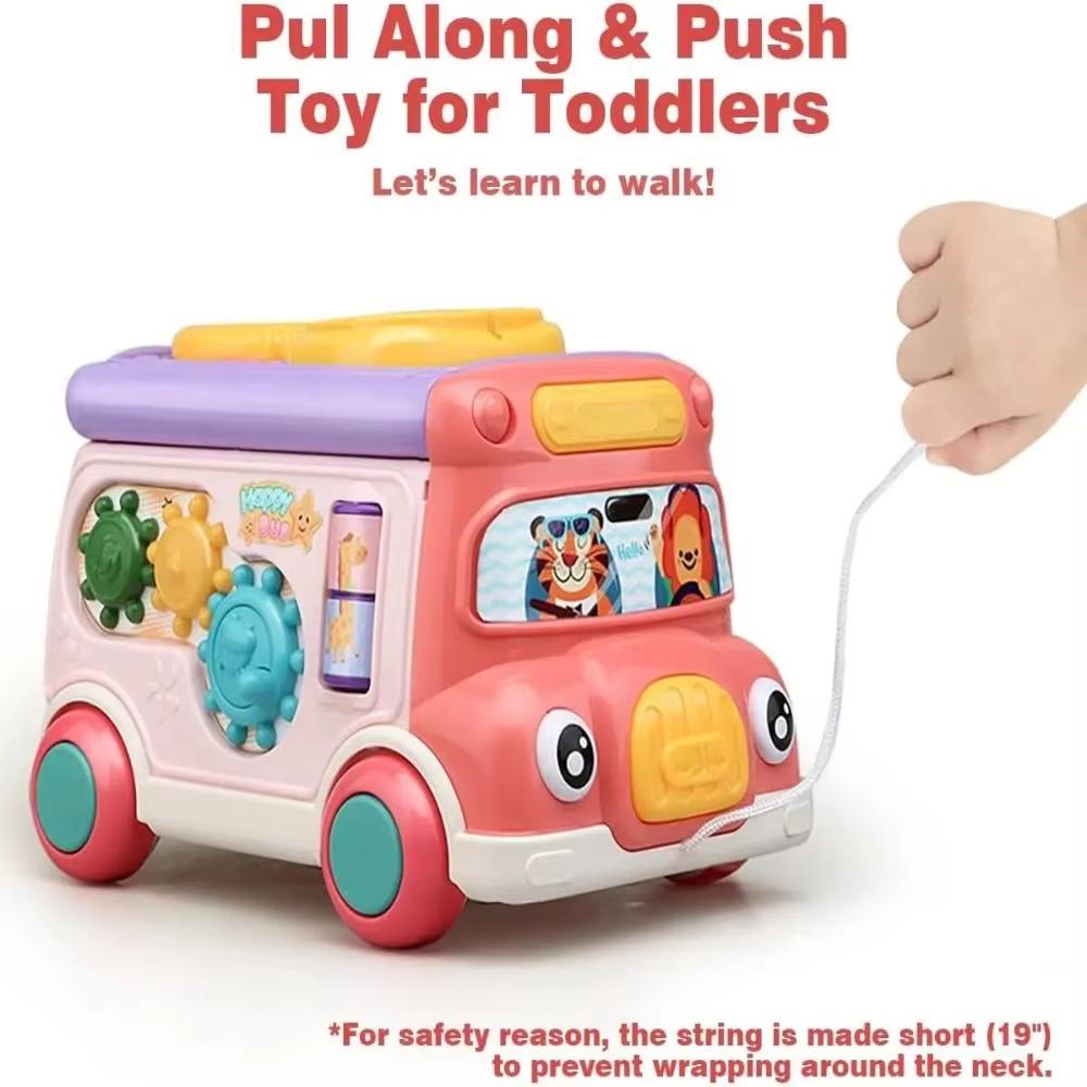 Plastic Music Activity Bus Baby Montessori Interactive Game Bus Music Educational Toys Light Multifunctional Whack-a-Mole Toys