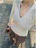 Women's Solid V-Neck Knitted Sweater: New Autumn/Winter Style, Slim Fit, Versatile Long-Sleeve Top
