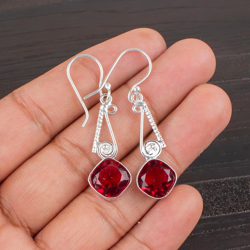 Pinker Rubellit Edelstein 925 Sterlingsilber Schmuck Handgefertigte Hängeohrringe 1.90" EE-46-10