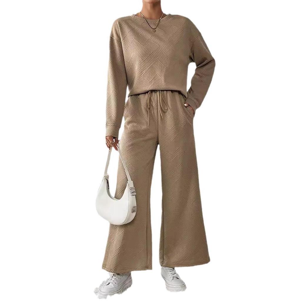 2024 Minimalist Women's Solid Color Casual Set - Autumn/Winter Drawstring Sportswear