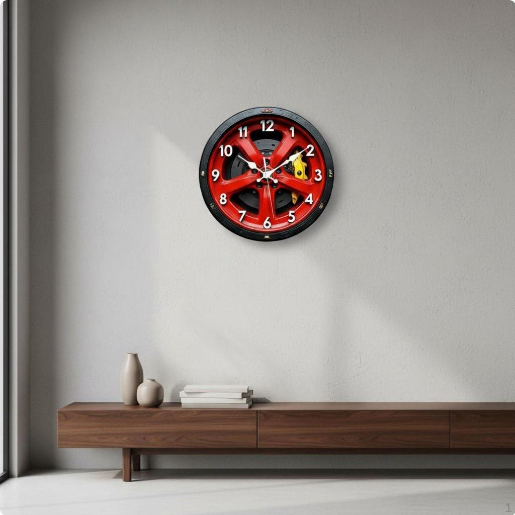 Brake Disc Wall Clock Quiet Mechanism Car Wheel NonTicking Design Timepiece for Men, Living