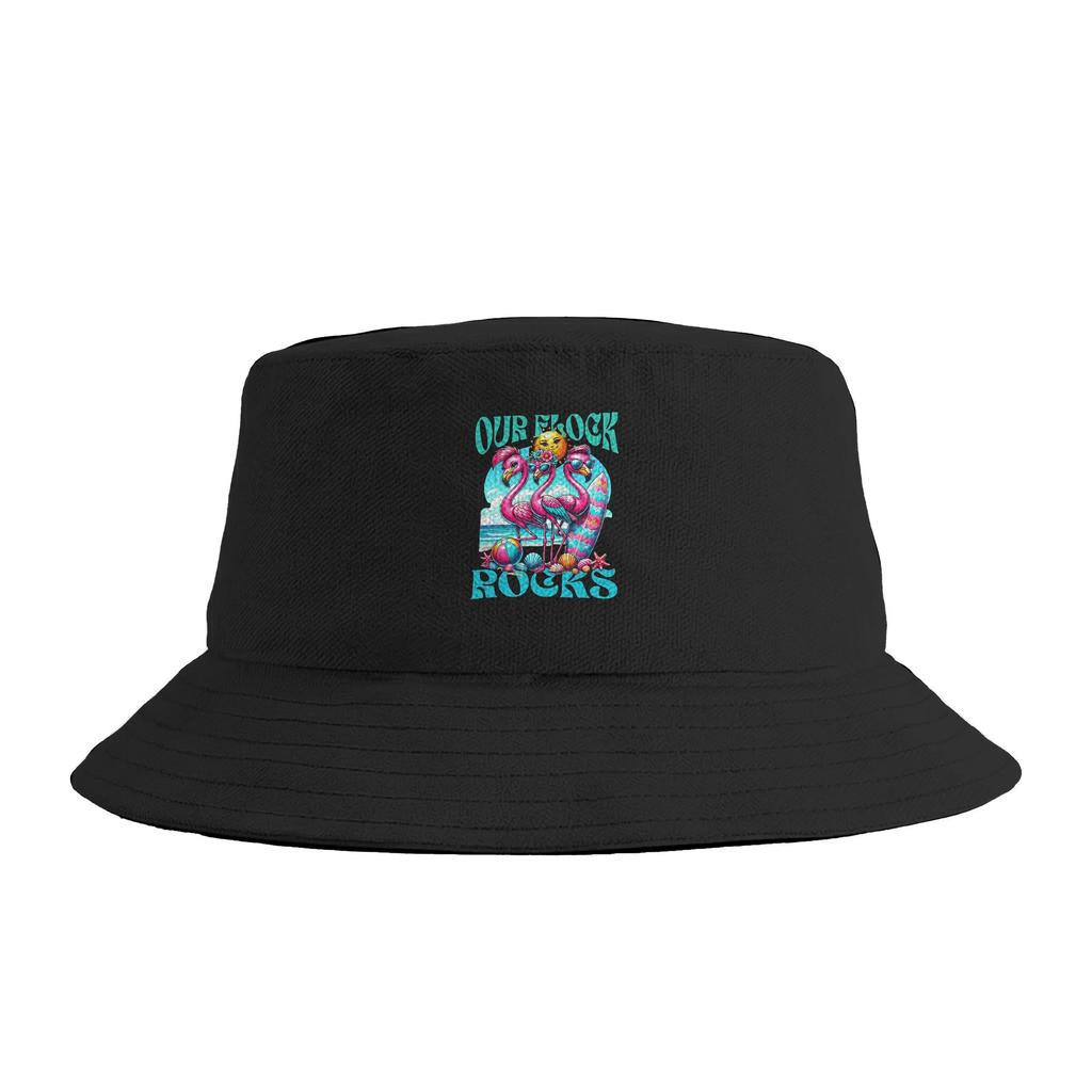 Our Flock Rocks Flamingo Matching Family Vacation Group Bucket Hat Harajuku FisherUnisex Caps For Unisex Women Casual Beach Sun Hats