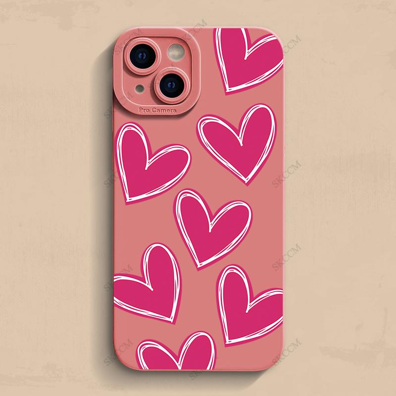 Luxury Red Love Heart Soft Silicone Phone Case For iPhone 15 14 13 12 11 Pro Max Mini XR X XS Max 7 8 Plus Matte Back Cover