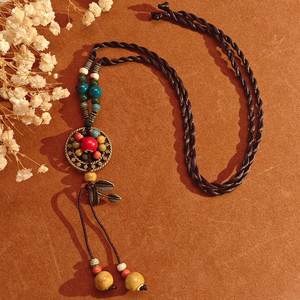 Creative Design Bohemian Necklace, Light Luxury Retro Long Braided Rope Exotic Ethnic Temperament Sweater Chain