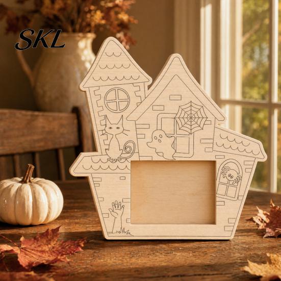 Pumpkin Diy Photo Frame DIY Frame, Wooden Halloween Picture for Kids Crafts, Creative Collage Unfinished Hollow Decor Party Tabletop Display