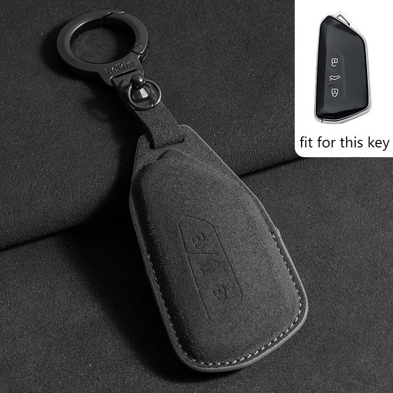 Suede Leather Car Key Case for Volkswagen VW Magotan Passat B8 TIGUAN MK2 Golf 8 2020 for Skoda Octavia A8 A7 2021 SEAT Leon MK4