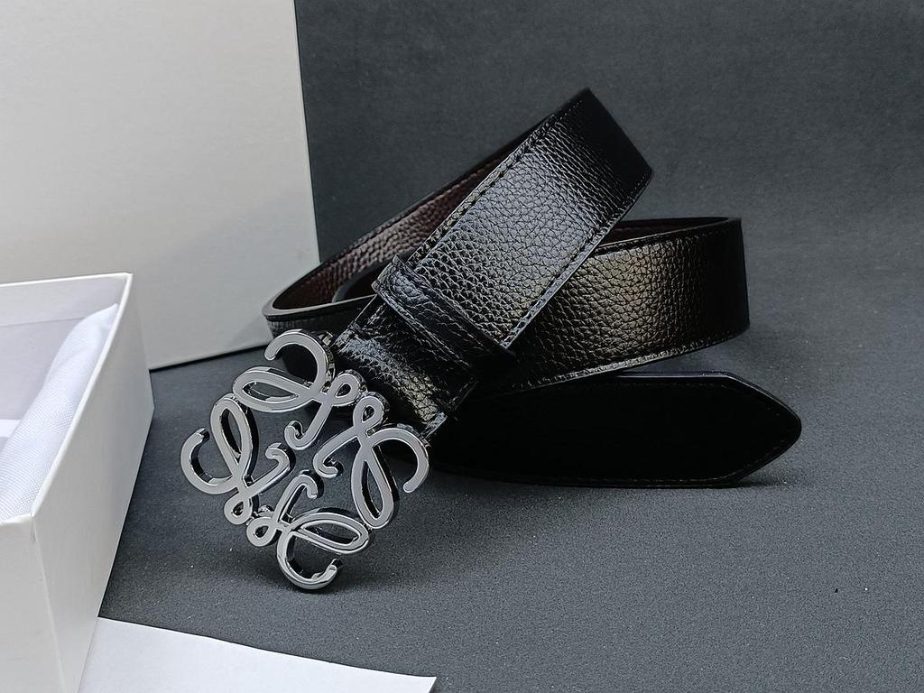 Loewe Glatte Schnalle Litschi-Prägung Herren Ledergürtel - Vielseitig, Modischer Influencer-Stil Auf Lager