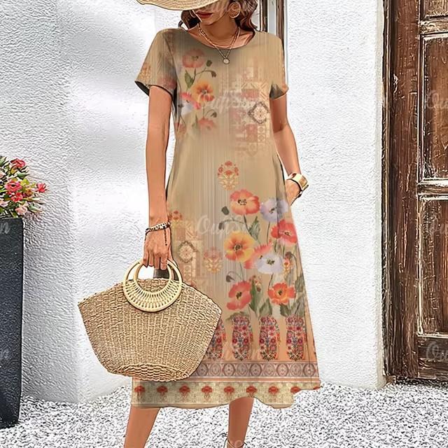 3D Digital Printing Dresses Women's Summer Short-sleeved O-neck Casual Loose Dress