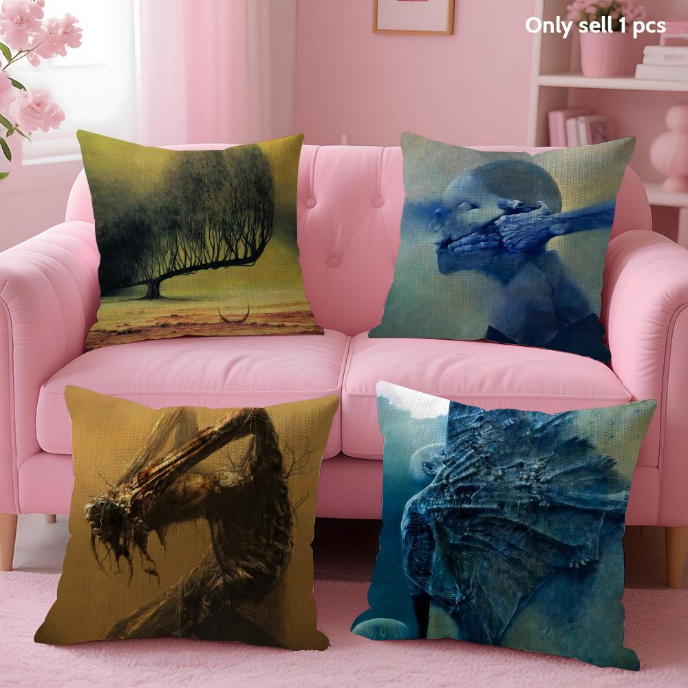 Art Z-Zdzislaw Beksinski Cushion Cover Summer Coolness Linen Fabric Double-Sided Printing Pillow Case Sofa Home Decor Gift