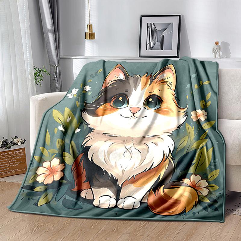 1pc Little Orange Cat Blanket Soft Throw for Home Decor, Living Room, Travel, Camping, Car Blankets, Beach