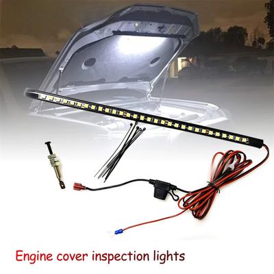Barre lumineuse LED blanche universelle sous le capot pour la réparation du moteur avec interrupteur marche/arrêt automatique Lumière de travail pour la réparation de voiture SUV Pick-up Offroad