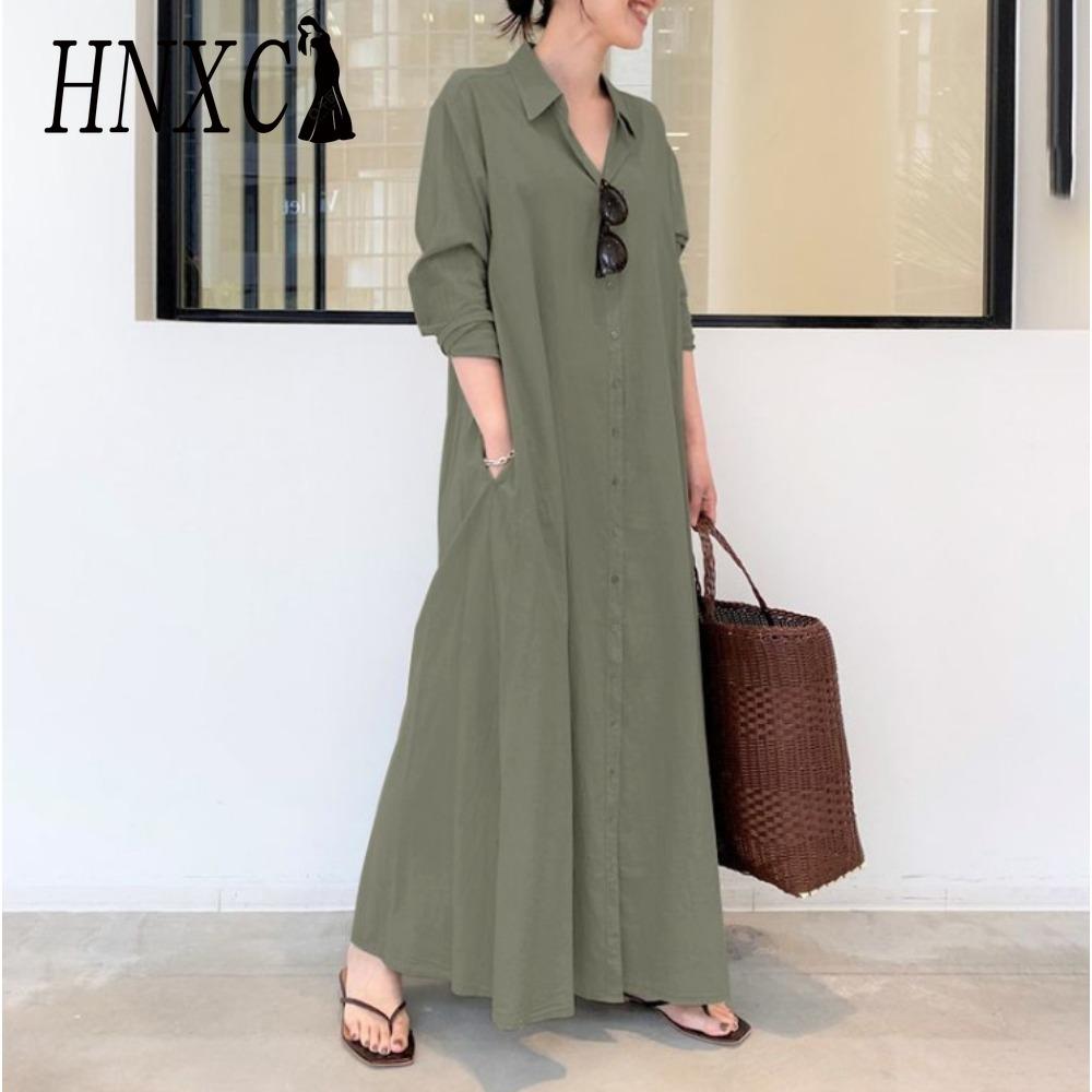HNXC Women's Long Shirt Dress Made of 100% Cotton Sizes: S-5XL Casual Dresses