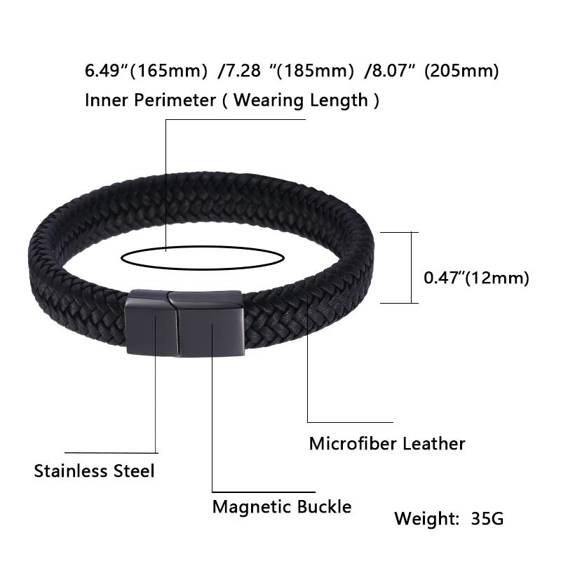 Klassisk Svart Rustfritt Stål Knapp Menn Lærarmbånd Luksus Armbånd Gave