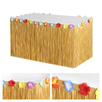 Falda de mesa de hierba para fiesta hawaiana, decoración para fiesta de cumpleaños con temática de luau tropical, decoraciones para bodas en la playa de verano de Hawái