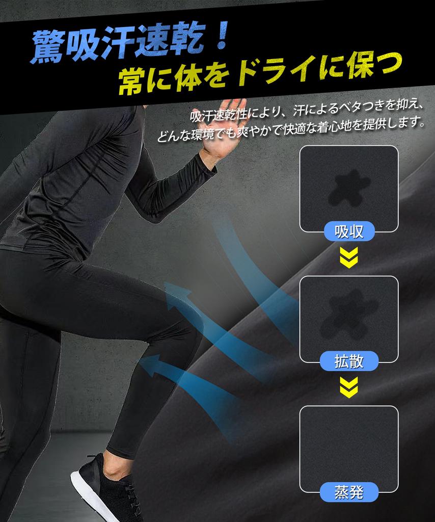 EAXGO Compression Tights Sports Compression Running Training Compression Leggings Men's (2-Pack) [Fatigue Reduction! "Wearable Taping" Support]