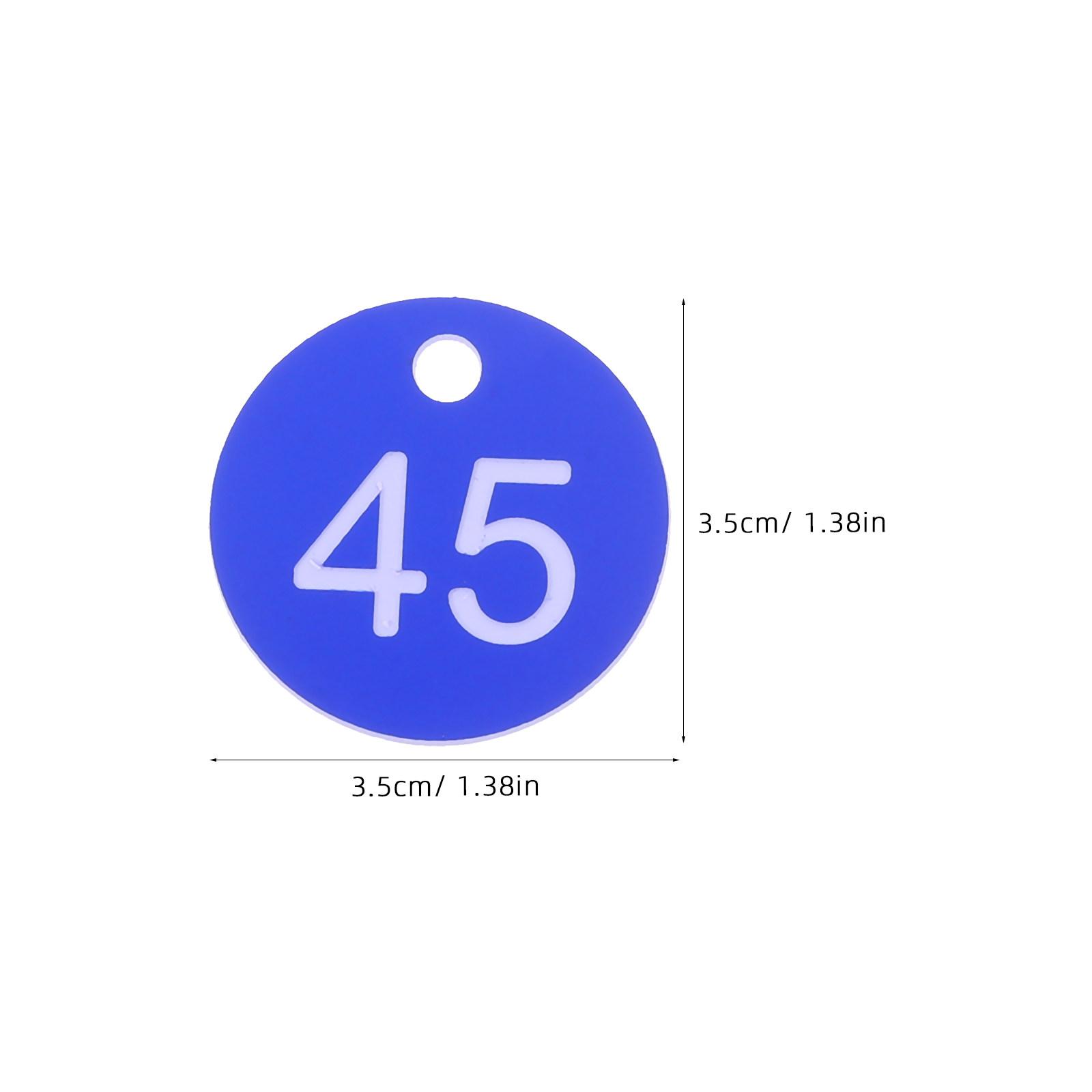 

100pcs Plastic Numbered Tags Round 1-100 For Keychains Luggage Lockers Offices Warehouses Schools Hotels Gyms Identification синій