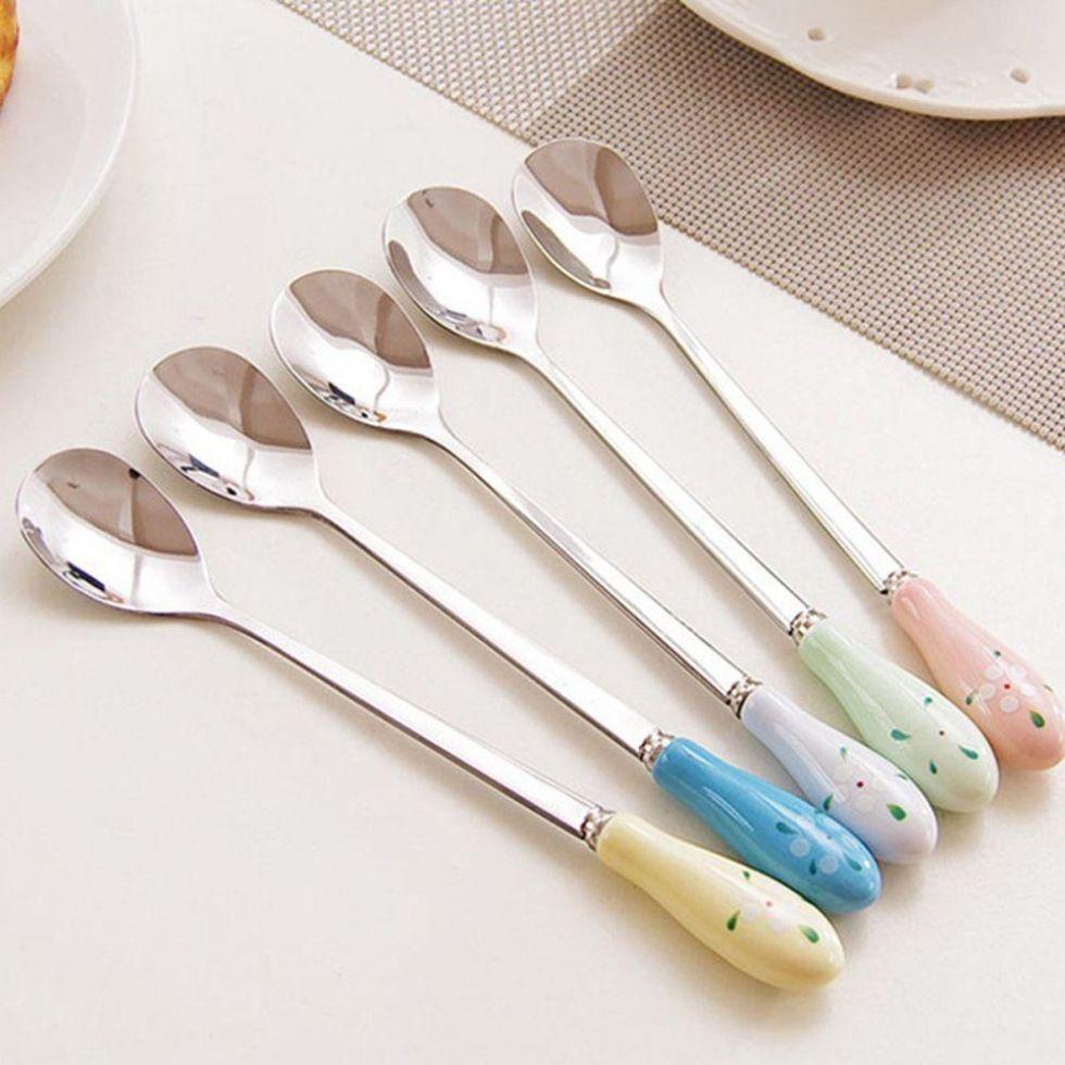 Stylish Floral Ceramic Handle Stirring Spoon With Durable Stainless Steel For Beverages